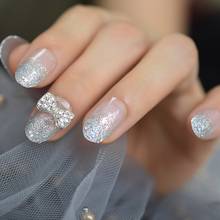 Gradient Holo Glitter French Fake Nails Glitter 3D Butterfly Round UV False Press on Girl Finger Nails Daily Wear Faux Ongles 2024 - buy cheap