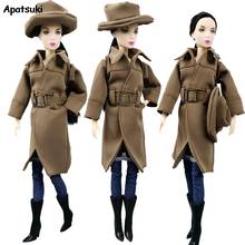 Winter Warm Fashion Office Khaki Coat for Barbie Doll Outfits Clothes Hat for Barbie Doll Black High Heel Shoes for 1:6 BJD Doll 2024 - buy cheap