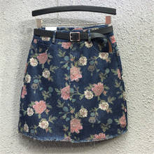 Summer Women Floral Print Denim Skirt Fashion High waist Mini Skirt Female Pocket Loose A-Line Jeans Short Skirts 2020 New 2024 - buy cheap
