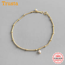 Trustdavis Fashion Bracelet 925 Sterling Silver Gold Beads Pearls Chain Bracelets For Women Wedding Jewelry DS2294 2024 - buy cheap