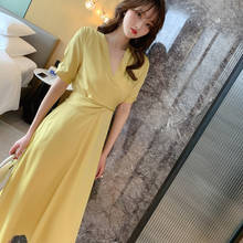 new arrival korean style fashion party dress women elegant summer vintage puff sleeve temperament simple solid a-line dress 2024 - buy cheap