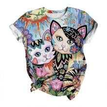 Женская футболка Harajuku, топы размера плюс, женские топы с коротким рукавом и принтом кота, топы с круглым вырезом, футболки Camisetas, женские футболки #35 2024 - купить недорого