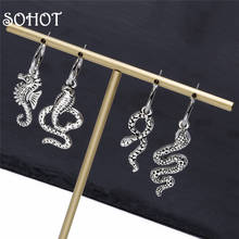 SOHOT European Ethnic Snake Pendant Women Men Drop Earrings Vintage Silver Color Unisex Female Circle Party Jewelry Brimcos 2024 - buy cheap