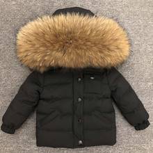 Детская зимняя куртка для малышей пуховое пальто для мальчиков 2019 г. Детская куртка, верхняя одежда теплое пуховое пальто с большим меховым капюшоном для мальчиков и девочек Подростковая парка 2024 - купить недорого