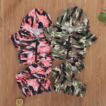 Conjunto de ropa con capucha para niño, niña pequeña, Camougflage, Top de manga larga, pantalones, novedad 2024 - compra barato