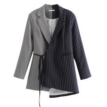 Spring Autumn 2021 Loose black striped Split Point Bandage Jacket Women Lapel Long Sleeve Coat Fashion Suit Ladies Tide H1270 2024 - buy cheap