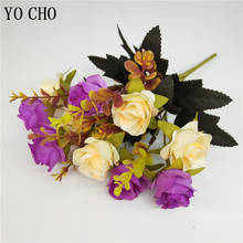 YO CHO Silk Flowers Bridal Roses Bouquet Wedding Bridesmaid Artificial Silk Rose Bouquet Flower Arrangement DIY Home Party Decor 2024 - buy cheap