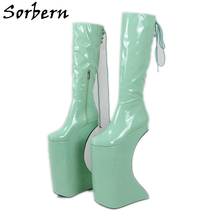 Sorbern Unique Dragqueen Boot With Halfmoon Heels Red Patent Punitive Thick Platform Shoes Custom Unisex Crossdressers Shoe 2024 - buy cheap