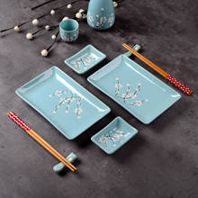 Panjado-Juego de platos de Sushi de porcelana azul de estilo japonés, 2 platos de Sushi, platos de inmersión, soportes de palo, palillos de bambú, paquete de regalo 2024 - compra barato