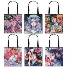 Oil Painting Cartoon Girl Causal Tote Bag Women Handbag Girls Cute Shoulder Woman Hand Portable Shopping Bags Gift 2024 - buy cheap