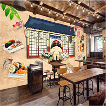 Papel de parede 3d estilo japonês de desenho, papel de parede para decoração industrial de restaurante, sushi japonês 2024 - compre barato