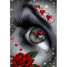 Kits de punto de cruz de mosaico con diamantes 5D, bordado con ojos rojos, rosas, corazones de amor, decoración 2024 - compra barato
