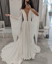 Sexy Deep V-Neck Long Chiffon Wedding Dresses with Pockets Sweep Train Zipper Back Ivory Brautkleid Robes de Soirée for Women 2024 - buy cheap