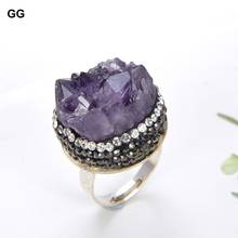 GuaiGuai Jewelry Natural Purple Amethysts Druzy Trimmed With Macarsite Stone Rings For Women 2024 - buy cheap