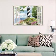 Vivid stickers for 3D lighthouse fake window wall sticker Living room bedroom wall decoration Simple style art mural 2024 - buy cheap