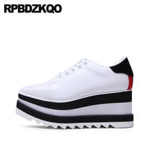 Zapatos Oxford de tacón alto con cuña para mujer, calzado elegante con punta cuadrada y cordones de 8cm, hecho a mano, con plataforma Harajuku multicolor 2024 - compra barato