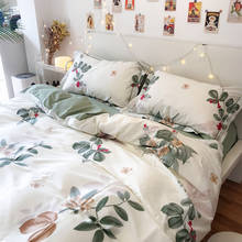 Americano puro algodão macio 4 peça conjuntos de cama estilo simples planta e flor king size conjunto colcha capa lençol 2024 - compre barato