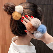 Cute Fluff Ball Hair Ties Elastic Hair Rubber Bands Plush Animals Rabbit Ear Girl Hair Accessories Headbands Barrette Wholesale 2024 - buy cheap