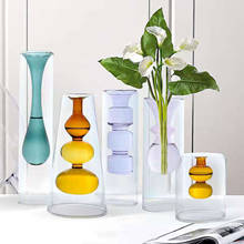 Прозрачная ваза Европейского цвета, креативная домашняя стеклянная ваза с зеленым углём, ваза для гидропоники, насыщенная бамбуковая ваза для сухих цветов 2024 - купить недорого