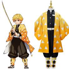Disfraz de Anime Demon Slayer para niños, traje de Cosplay de Kimetsu no Yaiba, Agatsuma Zenitsu, Kimono, capa, traje completo 2024 - compra barato