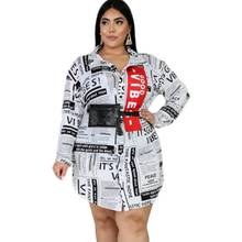 Big size newspaper print fashion short dress lady high street new style tide full sleeve shirt dress 2024 - buy cheap