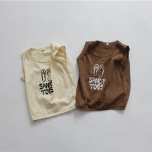 Корейский стиль, Новинка лета 2021, футболки для маленьких мальчиков с мультяшным принтом, футболки без рукавов, детские повседневные топы 2024 - купить недорого