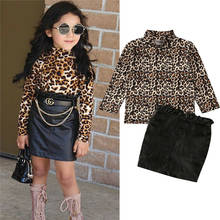 2020 Baby Girl Clothes Set Toddler Kid Baby Girl Leopard Printed Long Sleeve Top T-Shirt PU Skirt Outfit Hot Summer Clothing Set 2024 - buy cheap