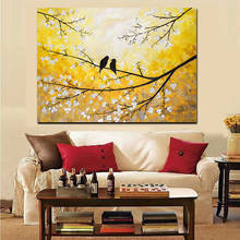 Cuadro de pared moderno para sala de estar, lienzo impreso en HD, abstracto, pájaro, árbol, flor, paisaje dorado, pintura al óleo, póster, sofá 2024 - compra barato