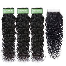 Aircabin Malaysia Water Wave Bundles With Closure Human Hair Bundles With Closure Free Shipping Remy Hair Extensions 2024 - buy cheap