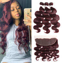 99J/Burgundy Body Wave Human Hair Bundles With Frontal 13x4 KEMY RedWine Brazilian Hair Weave Bundles With Closure Remy Hair 2024 - buy cheap