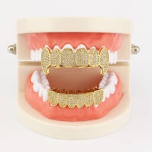 GRILLZ TEETH Hip Hop GRILLZ Iced Out AAA Zircon Fang Mouth Teeth Grillz Caps Grills Top & Bottom Grill Set for Men Women 2024 - buy cheap