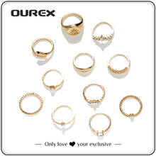 Ourex conjunto de anéis articulados punk, joia minimalista com torção geométrica e circular dourada de metal para mulheres, acessórios de festa 2024 - compre barato