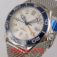 Bliger-Reloj Automático para hombre, esfera blanca luminosa, transparente, bisel de cerámica, cristal de zafiro, GMT, fecha, 41mm 2024 - compra barato