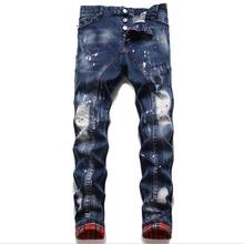 New white Men's Slim Stretch D2 Jeans Blue Paint spray Skinny Beggar Pants  skinny jeans men 2024 - buy cheap