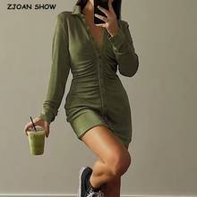 3 Цвет s 2021 весеннее женское платье из однотонного Цвет узкие платье-рубашка в винтажном стиле, с длинным рукавом отложным воротником плиссированные с рюшами цельнокроеная облегающее мини-платье 2024 - купить недорого