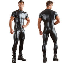 Sexy Male's PU Leather Catsuit For Men Tight Skin Full Bodysuit Jumpsuit Front Zipper Open Crotch Latex Zentai Suit Costume 3XL 2024 - buy cheap