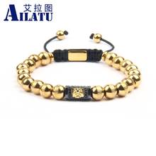 Ailatu Lion Head Bracelet Gold 8mm Stainless Steel Beads Luxury Men Rope Chain Fashion New Hand-Made Present, Gift, Accessories 2024 - compra barato