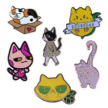 Lovely cat kitty collar pin sourpuss lemon cats brooch funny Christmas gift 2024 - buy cheap
