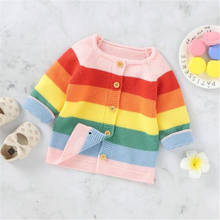 Cardigã de malha para bebês, casaco tricotado de arco-íris para meninas recém-nascidas, suéter de menina 2024 - compre barato