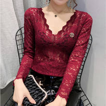blusas rojas mujer Blusas Long Sleeve 5 Color New 2022 Spring Lace Shirt Women Tops Slim Elegant Lace Women Blouse Shirt 202E 2024 - buy cheap