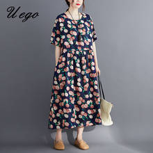 Uego 2021 New Arrival Thin Soft Cotton Linen Loose Summer Dress Print Floral Holiday Out Traval Casual Dress Women Long Dresses 2024 - buy cheap