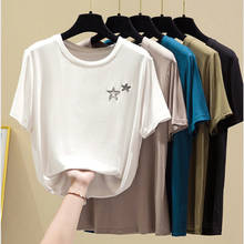 Gkfnmt-camisetas de manga corta para mujer, blusas informales de algodón con bordado de cinco estrellas, ropa básica para mujer 2024 - compra barato