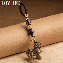 Chinese Copper Lion Figure Keychain Pendant Jewelry Handmade Woven Rope with Bodhi Beads Lucky Keyring Hanging for Car Key Chain 2024 - buy cheap