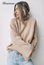 Hirsionsan suéter feminino inverno com manga trompete 2020, pulôver de malha macia e quente de caxemira sólida coreana para outono e inverno 2024 - compre barato