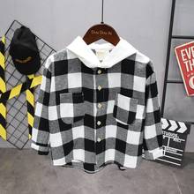 2020 New Toddler Boys Shirts Long Sleeve Plaid Shirt For Kids Spring Autumn Children Clothes Casual Cotton Hooded shirt Tops 2024 - buy cheap