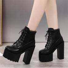 Autumn Winter Fashion Women Ankle Boots High Heels Platform Lace Up Leather Short Booties Sexy Black White Ladies Party Shoes 2024 - buy cheap