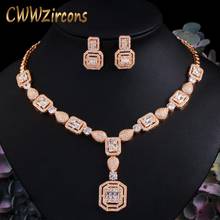 CWWZircons Shiny African Nigerian Cubic Zirconia Square Party Necklace Earrings Dubai Gold Color Bridal Wedding Jewelry Set T482 2024 - buy cheap