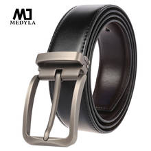MEDYLA-cinturones de cuero genuino para hombre, cinturón de cintura con hebilla de pin para pantalones vaqueros, negro, marrón, de dos lados, triangulación de envíos 2024 - compra barato