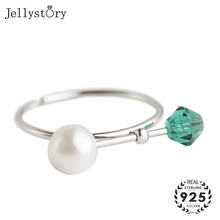 Jellystory-anillo abierto Ajustable para mujer, joyería de plata 925 con perla Natural y Gema de Esmeralda, venta al por mayor 2024 - compra barato