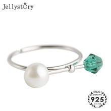 Jellystory anéis de prata, com pérola natural, esmeralda, para mulheres, ajustável, aberto, casamento, 925 2024 - compre barato